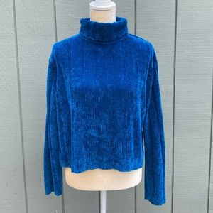 Royal blue chenille turtleneck sweater